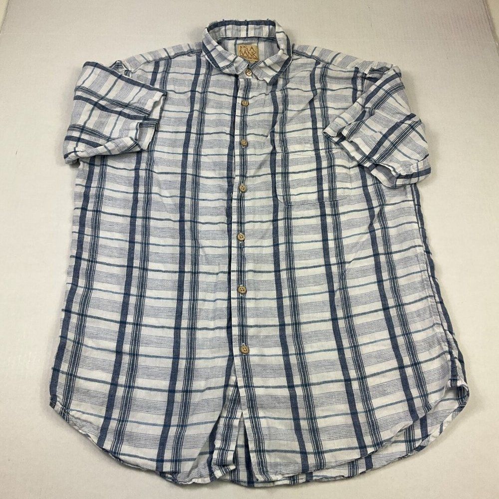 Jos. A. Bank Blue and White Plaid Casual Button Down Shirt